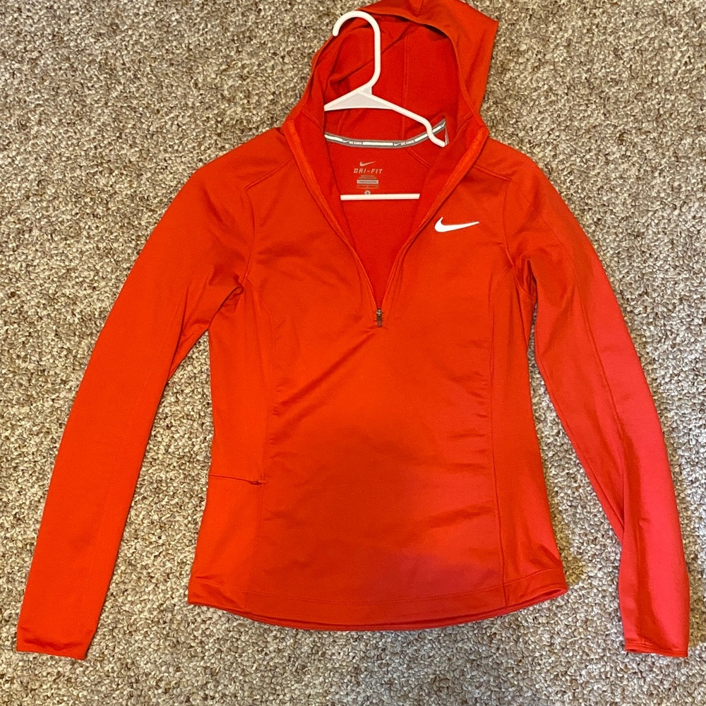 Nike Women's Orange Dri-FIT Half-Zip Hooded Top